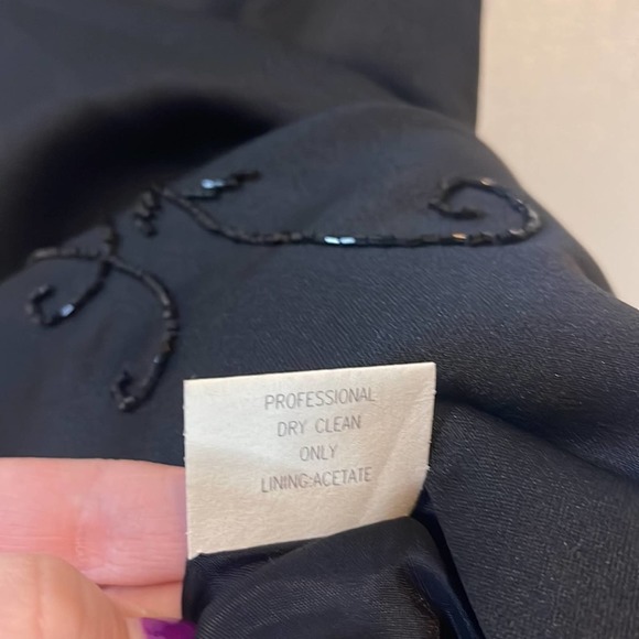 VTG Y2K Geometrie Black and Blue Beaded Floral Midi Length Prom Dress  Size 8 - Picture 7 of 8